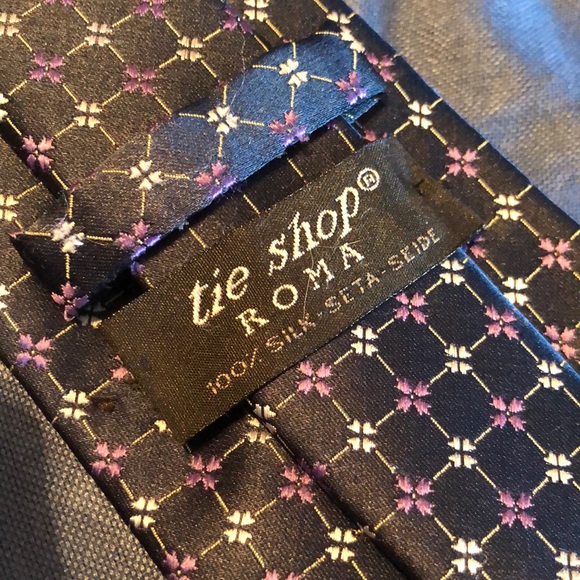 TIE SHOP ROMA SETA SEIDE Mens Tie Made in Italy 100% Silk Blue Square Flower - Picture 3 of 11